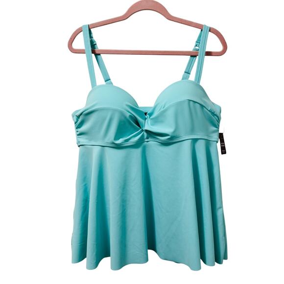 Torrid 1 (1X) Bra Cup DD/DDD Icy Blue Mint Underwire Padded Tankini Swim Top New - Picture 1 of 3